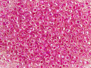 Miyuki 8/0 Round Seed Beads - Hot Pink-Lined Crystal AB 22g Vial Miyuki 8/0 Round Seed Beads - Hot Pink-Lined Crystal AB 22g Vial