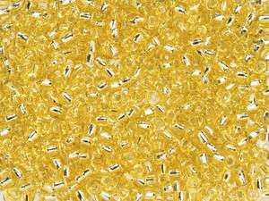 Miyuki 8/0 Round Seed Beads - Silver-Lined Gold 22g Vial Miyuki 8/0 Round Seed Beads - Silver-Lined Gold 22g Vial