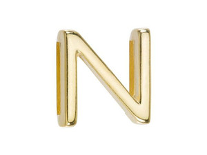 Regaliz Gold-Plated Pewter Alphabet Slider Bead for Flat Leather - N Regaliz Gold-Plated Pewter Alphabet Slider Bead for Flat Leather - N