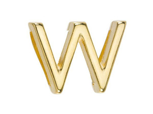 Regaliz Gold-Plated Pewter Alphabet Slider Bead for Flat Leather - W Regaliz Gold-Plated Pewter Alphabet Slider Bead for Flat Leather - W