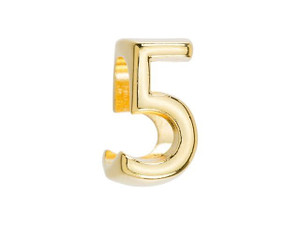 Regaliz Gold-Plated Pewter Number Slider Bead for Oval Leather - 5 Regaliz Gold-Plated Pewter Number Slider Bead for Oval Leather - 5