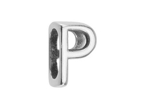 Regaliz Silver-Plated Pewter Alphabet Slider Bead for Oval Leather - P Regaliz Silver-Plated Pewter Alphabet Slider Bead for Oval Leather - P