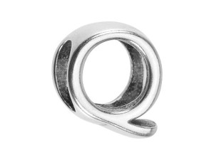 Regaliz Silver-Plated Pewter Alphabet Slider Bead for Oval Leather - Q Regaliz Silver-Plated Pewter Alphabet Slider Bead for Oval Leather - Q