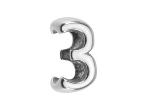 Regaliz Silver-Plated Pewter Number Slider Bead for Oval Leather - 3 Regaliz Silver-Plated Pewter Number Slider Bead for Oval Leather - 3