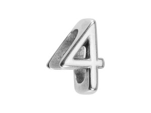 Regaliz Silver-Plated Pewter Number Slider Bead for Oval Leather - 4 Regaliz Silver-Plated Pewter Number Slider Bead for Oval Leather - 4