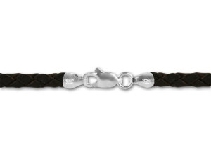 18-Inch 3.5mm Braided Leather Necklace - Brown with Sterling Silver Clasp 18-Inch 3.5mm Braided Leather Necklace - Brown with Sterling Silver Clasp