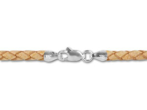 18-Inch 3.5mm Braided Leather Necklace - Natural with Sterling Silver Clasp 18-Inch 3.5mm Braided Leather Necklace - Natural with Sterling Silver Clasp