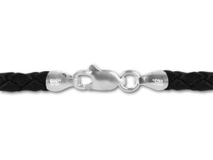 16-inch 3.5mm Braided Leather Necklace - Black with Sterling Silver Clasp