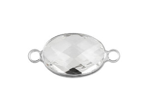 Silver-Plated 13 x 18mm Crystal Oval Faceted Glass Bezel Link Silver-Plated 13 x 18mm Crystal Oval Faceted Glass Bezel Link