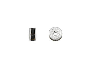 Silver-Plated 4.5mm Jet Rhinestone Rondelle Spacer Bead Silver-Plated 4.5mm Jet Rhinestone Rondelle Spacer Bead