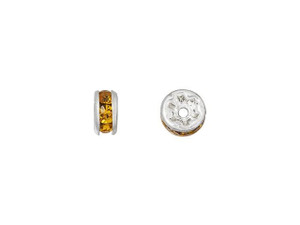 Silver-Plated 4.5mm Medium Topaz Rhinestone Rondelle Spacer Bead Silver-Plated 4.5mm Medium Topaz Rhinestone Rondelle Spacer Bead