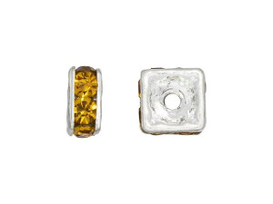 Silver-Plated 4.5mm Medium Topaz Rhinestone Squaredelle Spacer Bead Silver-Plated 4.5mm Medium Topaz Rhinestone Squaredelle Spacer Bead