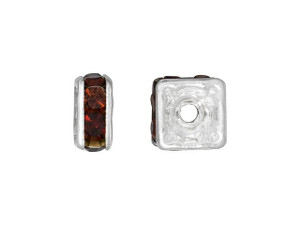 Silver-Plated 4.5mm Ruby Rhinestone Squaredelle Spacer Bead Silver-Plated 4.5mm Ruby Rhinestone Squaredelle Spacer Bead