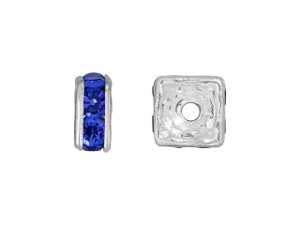 Silver-Plated 4.5mm Sapphire Rhinestone Squaredelle Spacer Bead Silver-Plated 4.5mm Sapphire Rhinestone Squaredelle Spacer Bead