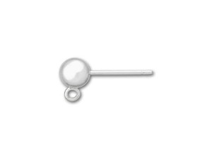Silver-Plated 5mm Ball Earring Post with Ring (1 Pair)