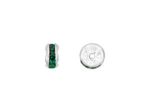 Silver-Plated 5mm Emerald Rhinestone Rondelle Spacer Bead Silver-Plated 5mm Emerald Rhinestone Rondelle Spacer Bead