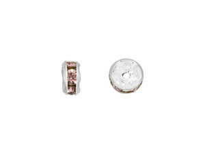 Silver-Plated 5mm Light Amethyst Rhinestone Rondelle Spacer Bead Silver-Plated 5mm Light Amethyst Rhinestone Rondelle Spacer Bead