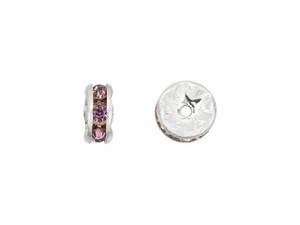 Silver-Plated 6mm Amethyst Rhinestone Rondelle Spacer Bead Silver-Plated 6mm Amethyst Rhinestone Rondelle Spacer Bead