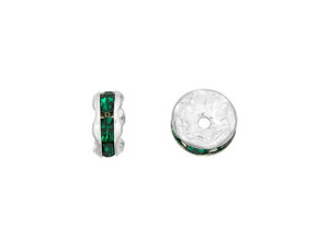 Silver-Plated 6mm Green Emerald Rhinestone Rondelle Spacer Bead Silver-Plated 6mm Green Emerald Rhinestone Rondelle Spacer Bead