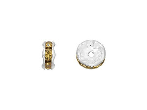 Silver-Plated 6mm Light Colorado Topaz Rhinestone Rondelle Spacer Bead Silver-Plated 6mm Light Colorado Topaz Rhinestone Rondelle Spacer Bead