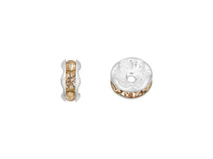 Silver-Plated 6mm Light Rosaline Rhinestone Rondelle Spacer Bead Silver-Plated 6mm Light Rosaline Rhinestone Rondelle Spacer Bead