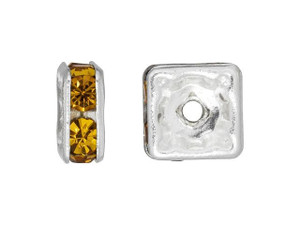 Silver-Plated 6mm Light Topaz Rhinestone Squaredelle Spacer Bead Silver-Plated 6mm Light Topaz Rhinestone Squaredelle Spacer Bead