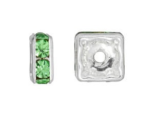 Silver-Plated 6mm Peridot Rhinestone Squaredelle Spacer Bead Silver-Plated 6mm Peridot Rhinestone Squaredelle Spacer Bead