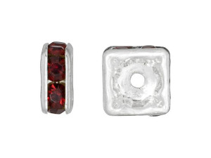 Silver-Plated 6mm Ruby Rhinestone Squaredelle Spacer Bead Silver-Plated 6mm Ruby Rhinestone Squaredelle Spacer Bead