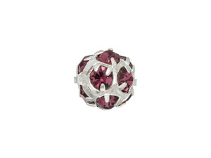 Silver-Plated 8mm Amethyst Rhinestone Ball Bead Silver-Plated 8mm Amethyst Rhinestone Ball Bead