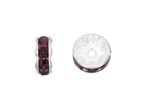 Silver-Plated 8mm Amethyst Rhinestone Rondelle Spacer Bead Silver-Plated 8mm Amethyst Rhinestone Rondelle Spacer Bead