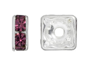 Silver-Plated 8mm Amethyst Rhinestone Squaredelle Spacer Bead Silver-Plated 8mm Amethyst Rhinestone Squaredelle Spacer Bead
