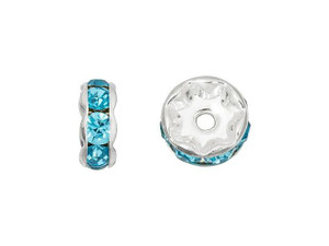 Silver-Plated 8mm Aquamarine Rhinestone Rondelle Spacer Bead Silver-Plated 8mm Aquamarine Rhinestone Rondelle Spacer Bead