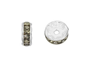 Silver-Plated 8mm Black Diamond Rhinestone Rondelle Spacer Bead Silver-Plated 8mm Black Diamond Rhinestone Rondelle Spacer Bead