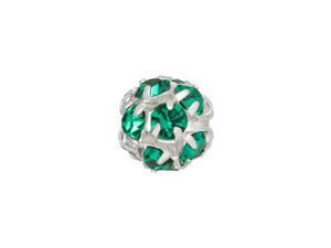 Silver-Plated 8mm Emerald Rhinestone Ball Bead Silver-Plated 8mm Emerald Rhinestone Ball Bead