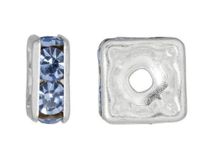 Silver-Plated 8mm Light Sapphire Rhinestone Squaredelle Spacer Bead Silver-Plated 8mm Light Sapphire Rhinestone Squaredelle Spacer Bead