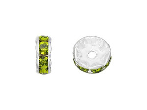 Silver-Plated 8mm Olivine Rhinestone Rondelle Spacer Bead Silver-Plated 8mm Olivine Rhinestone Rondelle Spacer Bead
