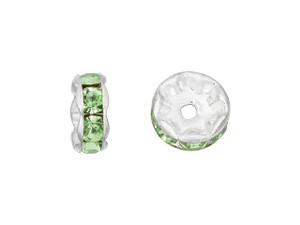 Silver-Plated 8mm Peridot Rhinestone Rondelle Spacer Bead Silver-Plated 8mm Peridot Rhinestone Rondelle Spacer Bead