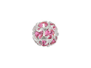 Silver-Plated 8mm Rosaline Rhinestone Ball Bead Silver-Plated 8mm Rosaline Rhinestone Ball Bead