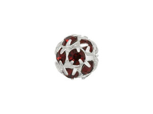 Silver-Plated 8mm Ruby Rhinestone Ball Bead Silver-Plated 8mm Ruby Rhinestone Ball Bead