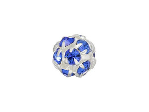 Silver-Plated 8mm Sapphire Rhinestone Ball Bead Silver-Plated 8mm Sapphire Rhinestone Ball Bead
