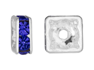 Silver-Plated 8mm Sapphire Rhinestone Squaredelle Spacer Bead Silver-Plated 8mm Sapphire Rhinestone Squaredelle Spacer Bead