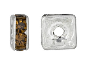 Silver-Plated 8mm Smoky Topaz Rhinestone Squaredelle Spacer Bead Silver-Plated 8mm Smoky Topaz Rhinestone Squaredelle Spacer Bead