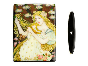 Spring by Mucha on Black Agate Rectangle Bead Spring by Mucha on Black Agate Rectangle Bead