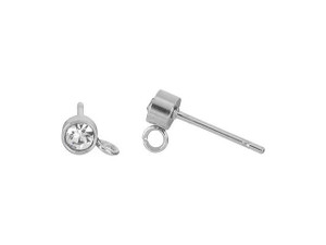 Stainless Steel Post Earring with 4mm CZ and Loop (1 Pair) Stainless Steel Post Earring with 4mm CZ and Loop (1 Pair)