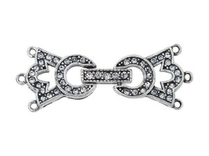 Antique Silver-Plated Pave Crystal Tiara Buckle Toggle Clasp with 3 Rings Antique Silver-Plated Pave Crystal Tiara Buckle Toggle Clasp with 3 Rings