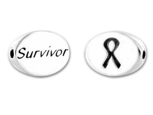 Sterling Silver 2-Sided Survivor/Ribbon Message Bead Sterling Silver 2-Sided Survivor/Ribbon Message Bead