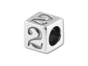 Sterling Silver 5.6mm Number Bead - 2 Sterling Silver 5.6mm Number Bead - 2