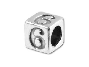 Sterling Silver 5.6mm Number Bead - 6 Sterling Silver 5.6mm Number Bead - 6