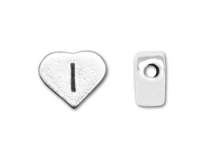 Sterling Silver Heart Letter Bead - I Sterling Silver Heart Letter Bead - I