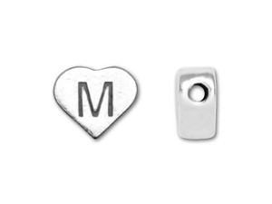 Sterling Silver Heart Letter Bead - M Sterling Silver Heart Letter Bead - M